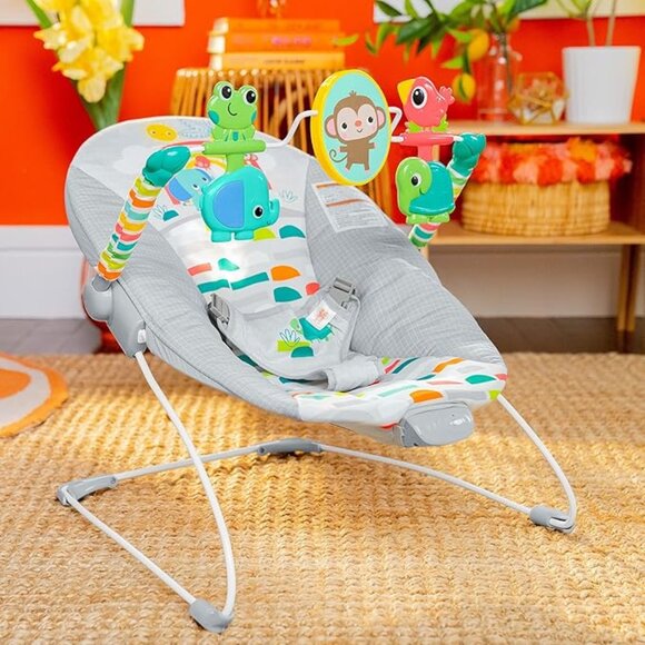 Cute Playful Paradise Comfy Baby Bouncer Seat with Soothing Vibration and Toys - Picture 1 of 5